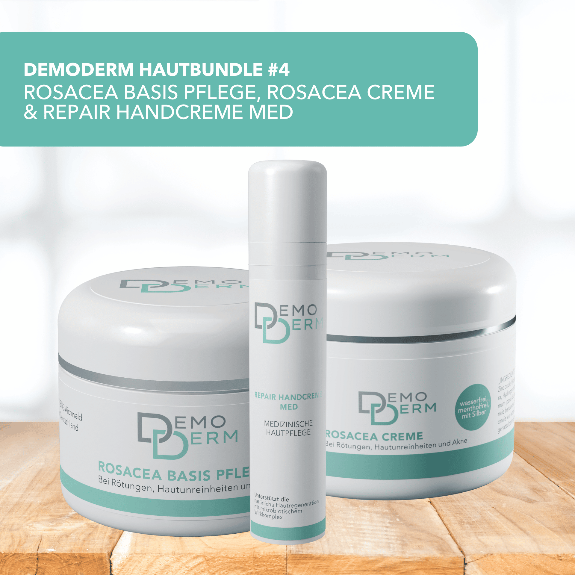 DemoDerm Hautbundle #4 - Rosacea Basis Pflege, Rosacea Creme & Repair Handcreme Med