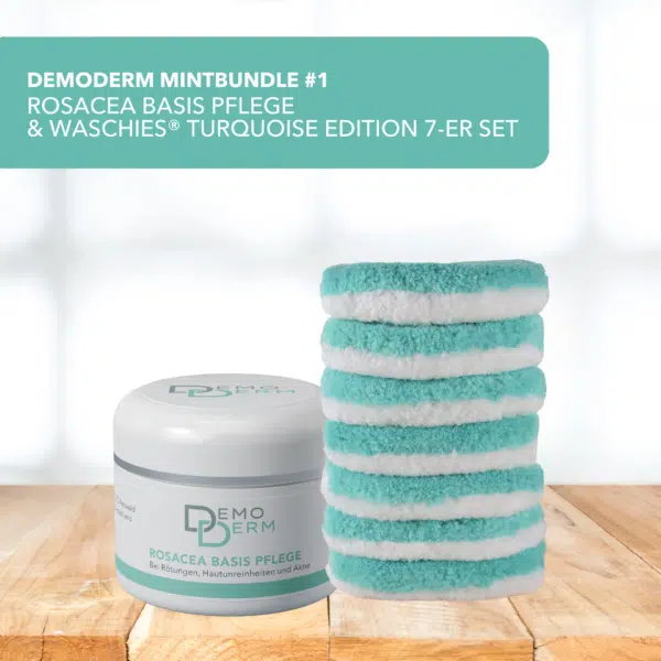 DemoDerm Mint-Bundle #1 - Rosacea Basis Pflege & waschies® “Turquoise Edition” 7er-Set
