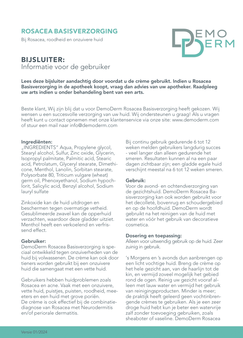 Bijsluiter DemoDerm Rosacea Basis Pflege